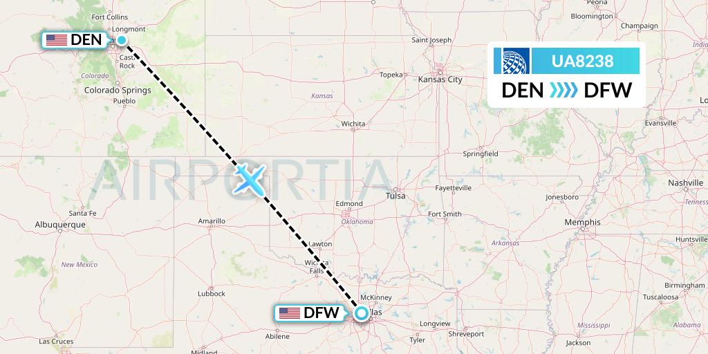 UA8238 United Airlines Flight Map: Denver to Dallas