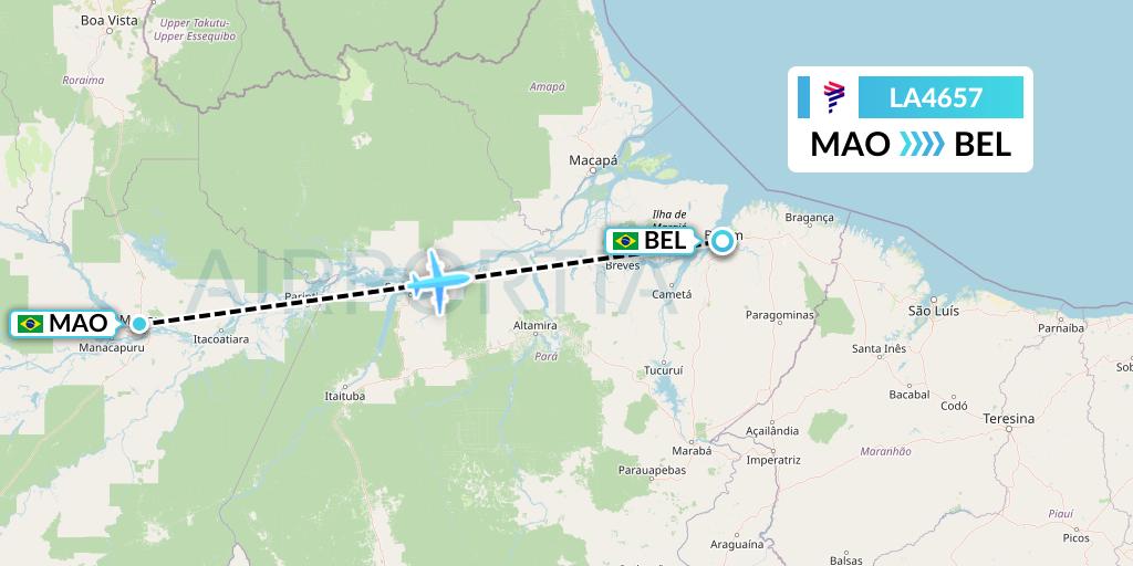 LA4657 LAN Airlines Flight Map: Manaus to Belem