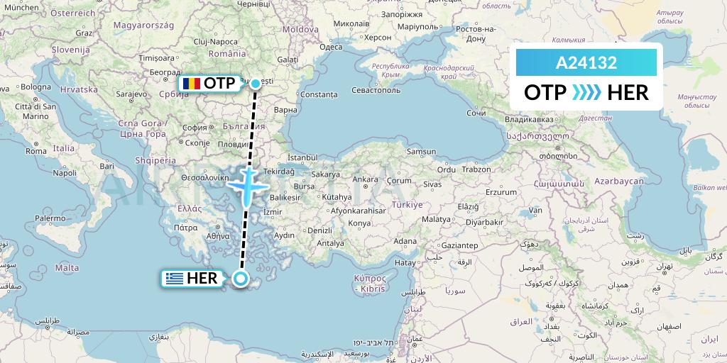 A24132 Anima Wings Aviation Flight Map: Bucharest to Heraklion