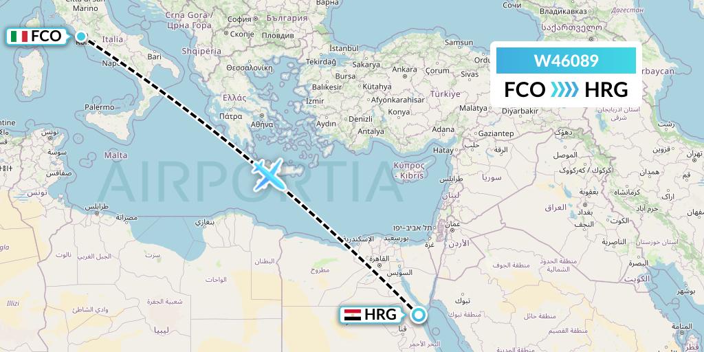 W46089 Wizz Air Malta Flight Map: Rome to Hurghada