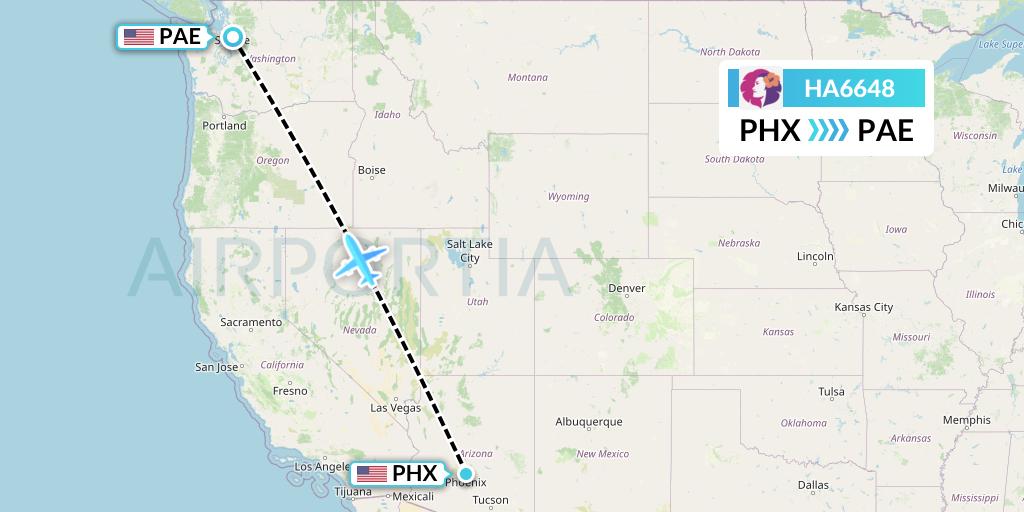 HA6648 Hawaiian Airlines Flight Map: Phoenix to Everett