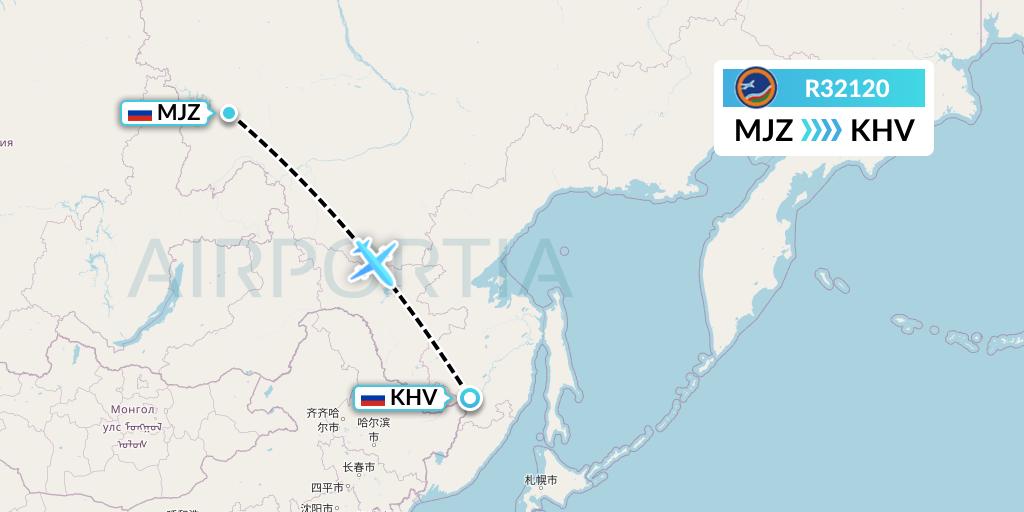 R32120 Yakutia Airlines Flight Map: Mirny to Khabarovsk
