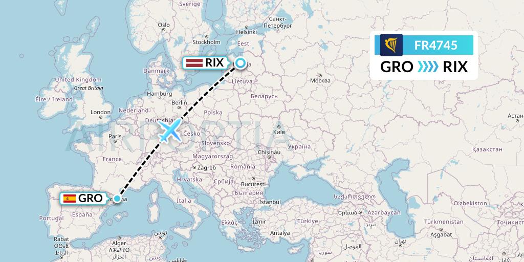 FR4745 Ryanair Flight Map: Girona to Riga