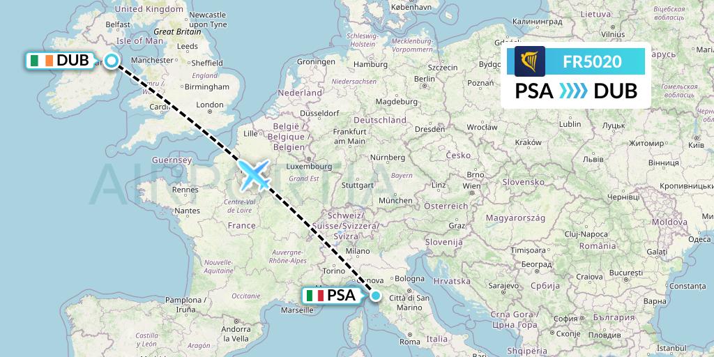 FR5020 Ryanair Flight Map: Pisa to Dublin