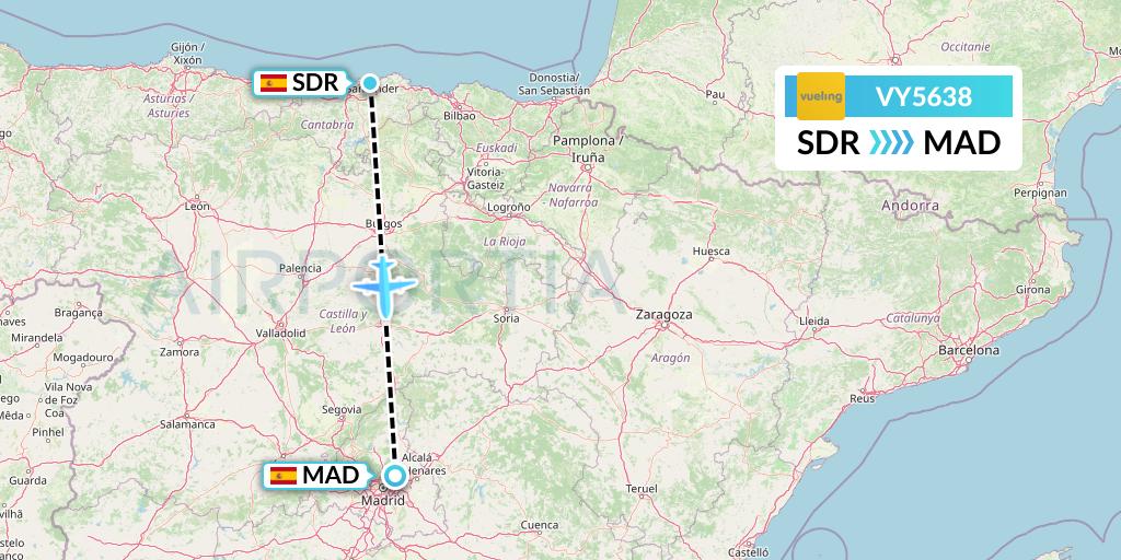 VY5638 Vueling Flight Map: Santander to Madrid