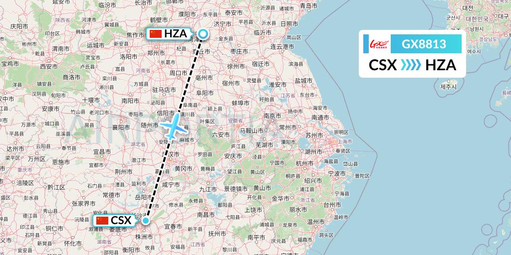 GX8813 GX Airlines Flight Map: Changsha to Jinan