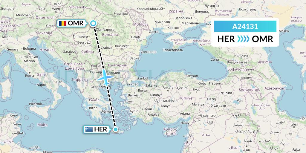 A24131 Anima Wings Aviation Flight Map: Heraklion to Oradea