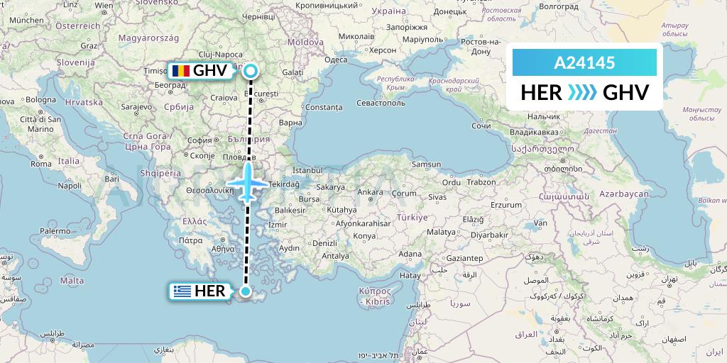 A24145 Anima Wings Aviation Flight Map: Heraklion to Brasov