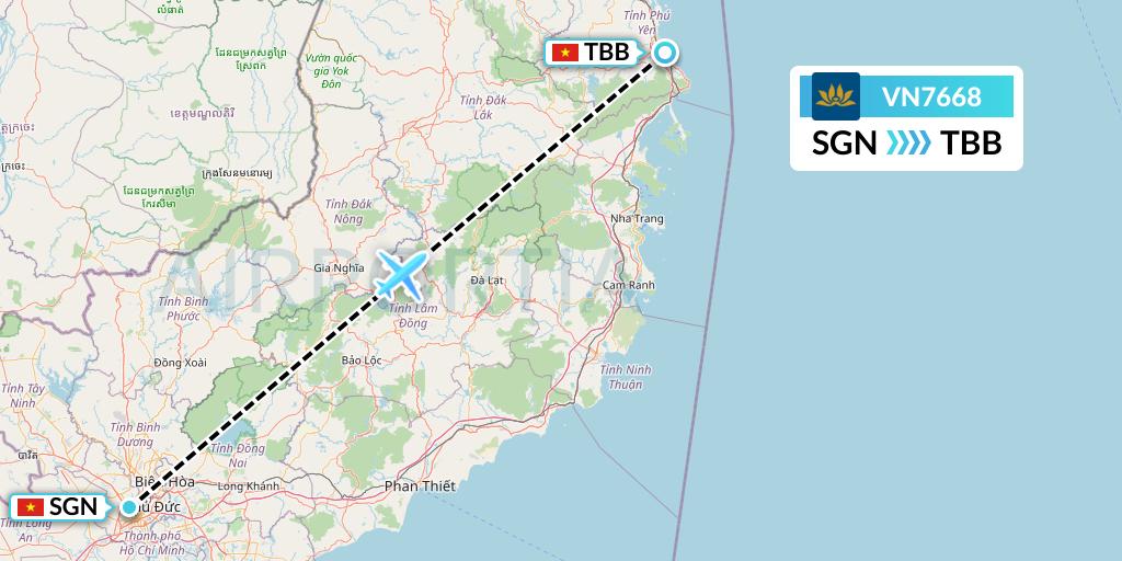 VN7668 Vietnam Airlines Flight Map: Ho Chi Minh City to Tuy Hoa