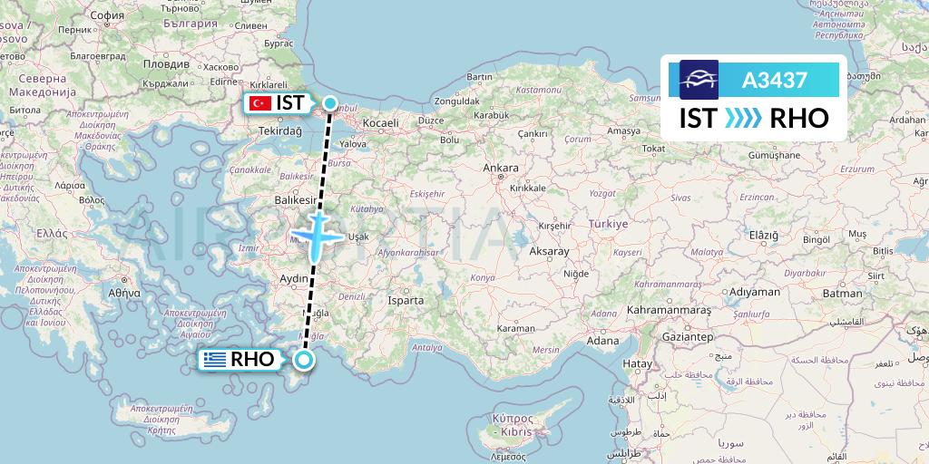 A3437 Aegean Airlines Flight Map: Istanbul to Rhodes