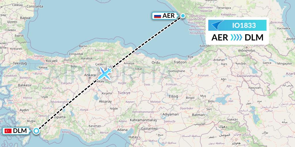 IO1833 IrAero Flight Map: Sochi to Dalaman