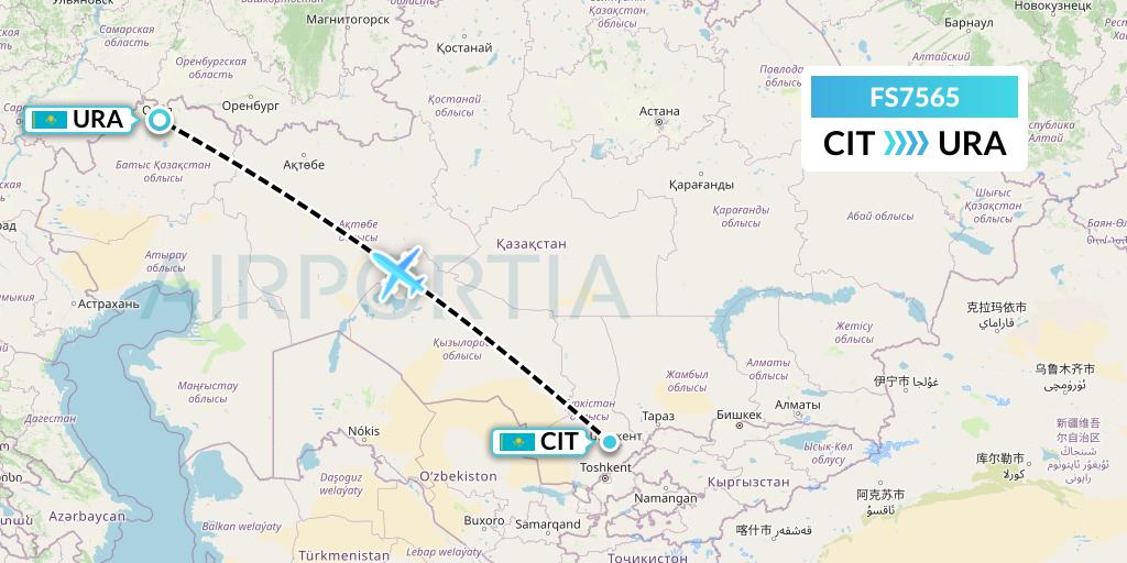 FS7565 Flyr Flight Map: Shymkent to Oral