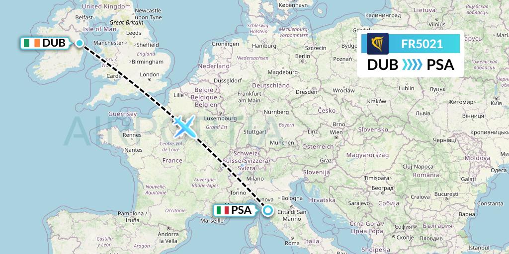 FR5021 Ryanair Flight Map: Dublin to Pisa