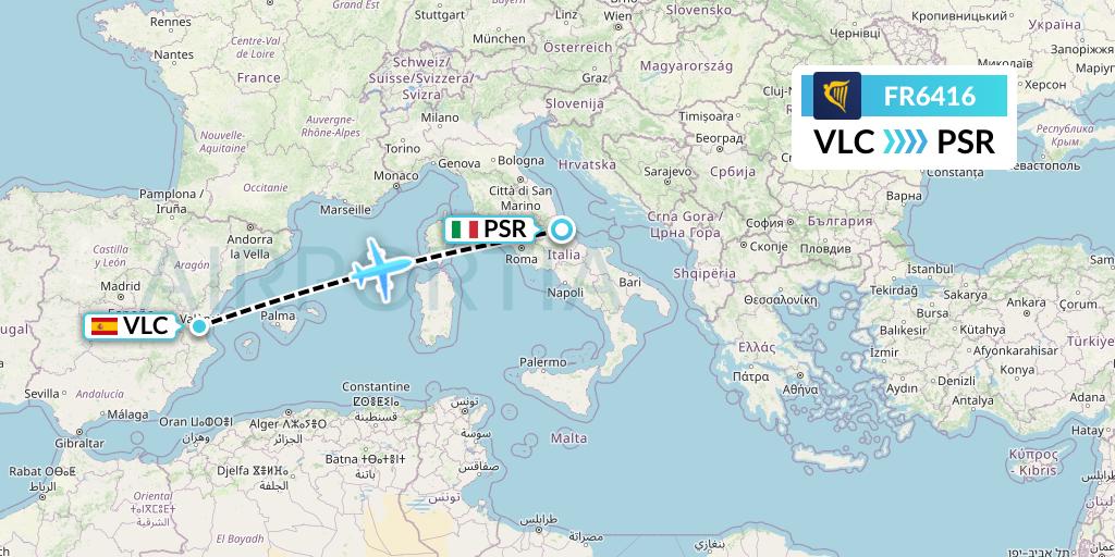 FR6416 Ryanair Flight Map: Valencia to Pescara