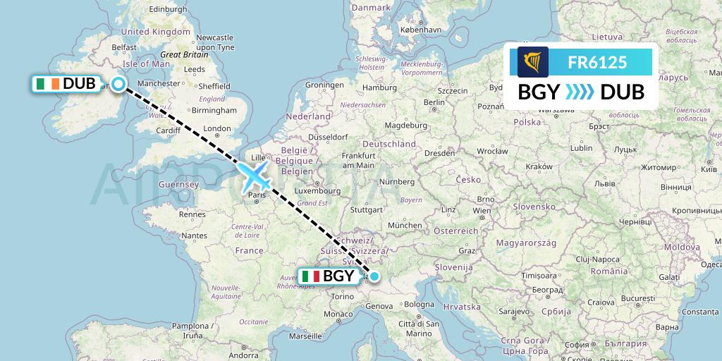 FR6125 Ryanair Flight Map: Milan to Dublin