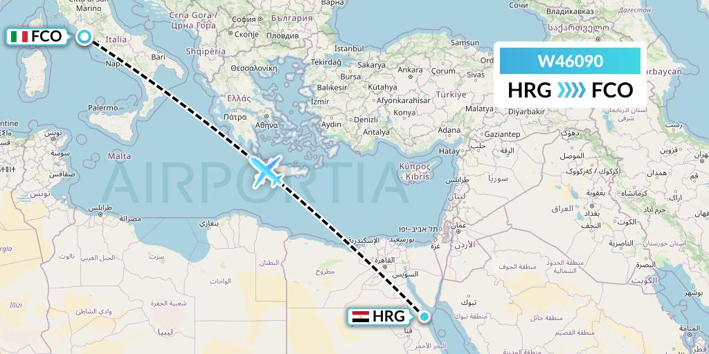 W46090 Wizz Air Malta Flight Map: Hurghada to Rome