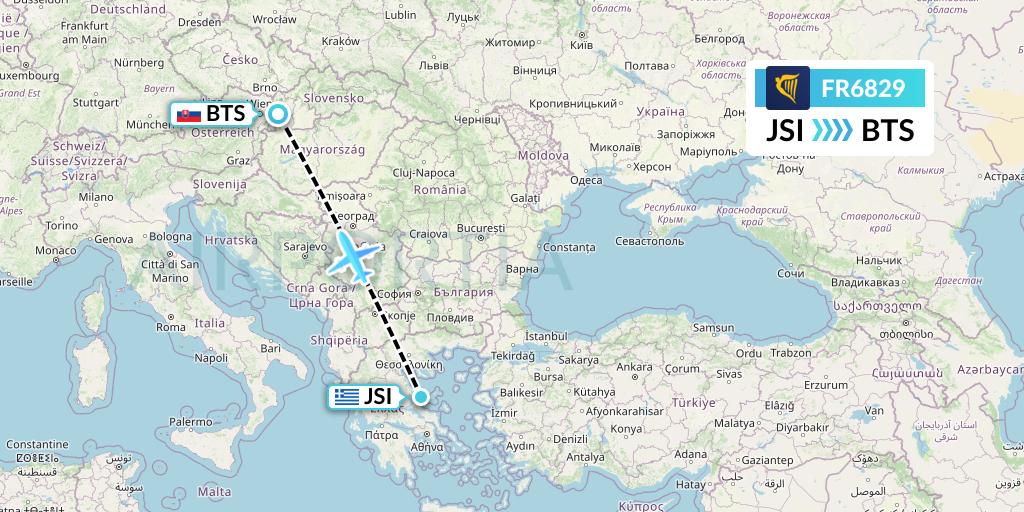 FR6829 Ryanair Flight Map: Skiathos to Bratislava