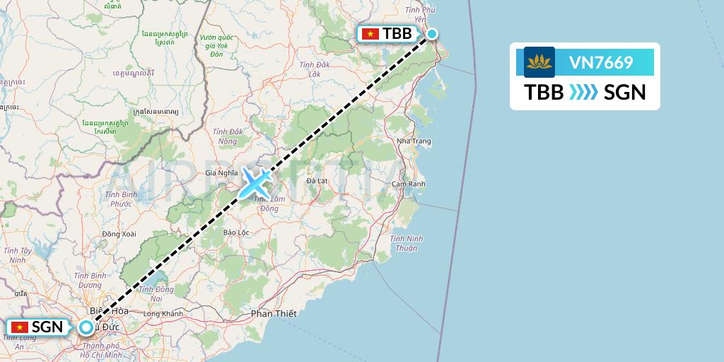 VN7669 Vietnam Airlines Flight Map: Tuy Hoa to Ho Chi Minh City