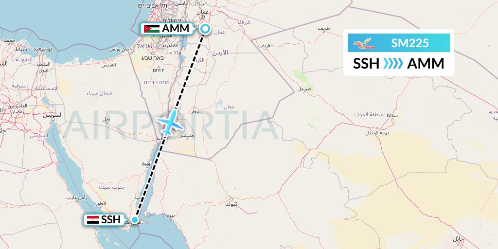 SM225 Air Cairo Flight Map: Sharm el-Sheikh to Amman