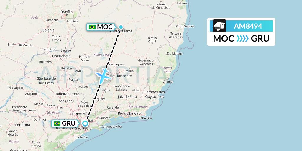 AM8494 Aeromexico Flight Map: Montes Claros to Sao Paulo