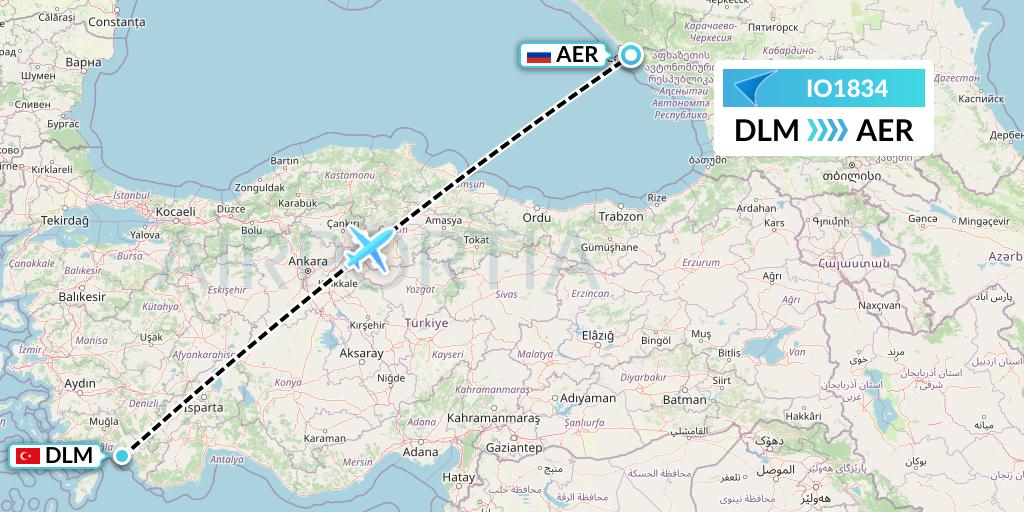 IO1834 IrAero Flight Map: Dalaman to Sochi