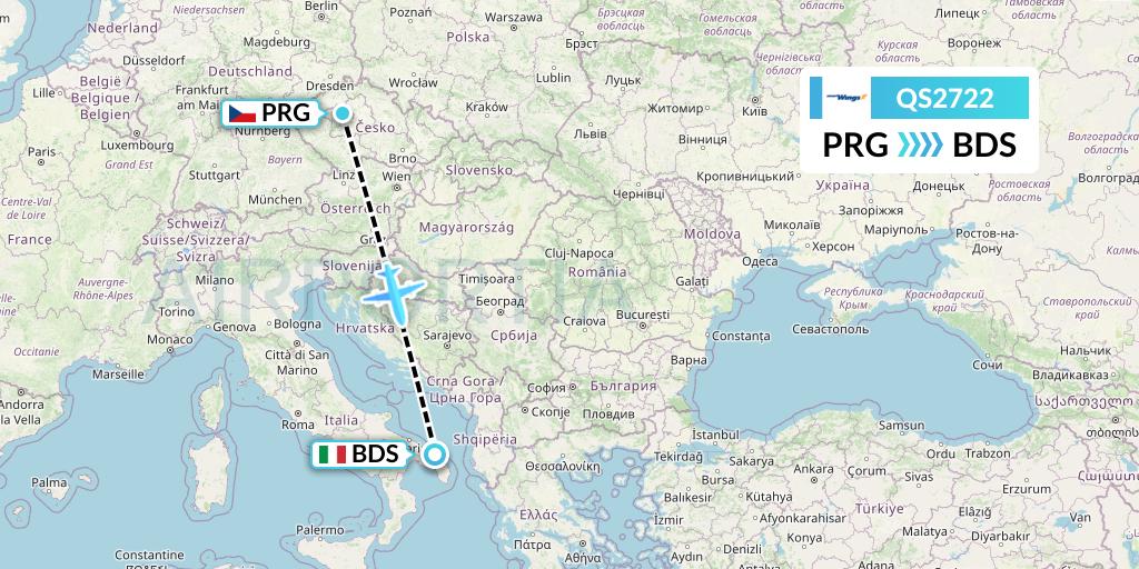 QS2722 Smartwings Flight Map: Prague to Brindisi