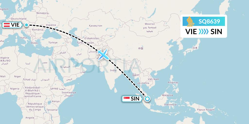 SQ8639 Singapore Airlines Flight Map: Vienna to Singapore