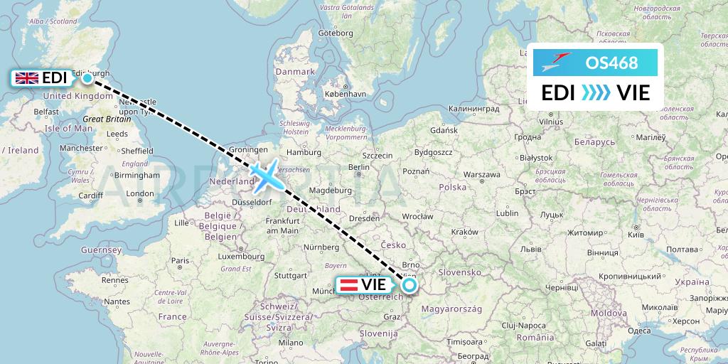 OS468 Austrian Airlines Flight Map: Edinburgh to Vienna
