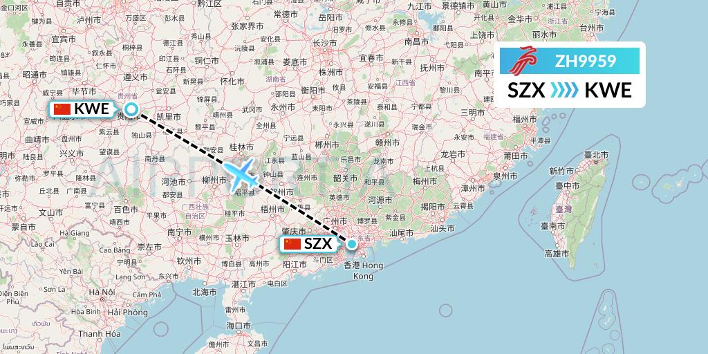 ZH9959 Shenzhen Airlines Flight Map: Shenzhen to Guiyang