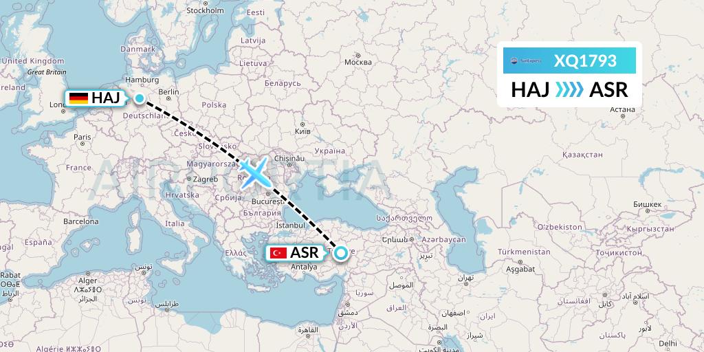 XQ1793 SunExpress Flight Map: Hannover to Kayseri