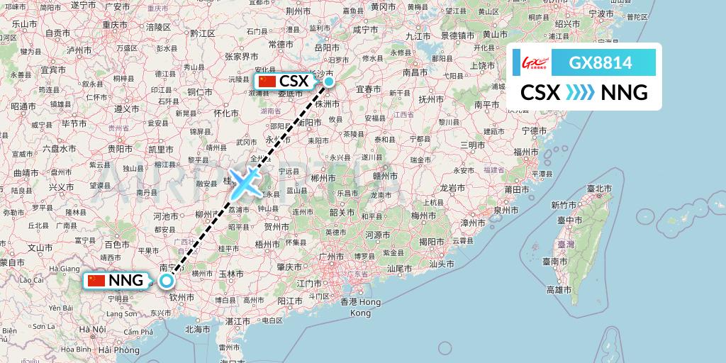 GX8814 GX Airlines Flight Map: Changsha to Nanning