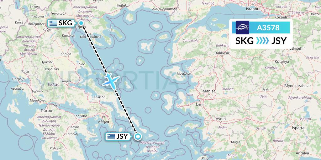 A3578 Aegean Airlines Flight Map: Thessaloniki to Syros Island