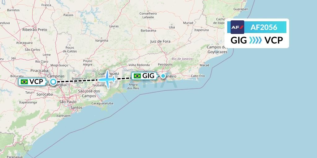 AF2056 Air France Flight Map: Rio de Janeiro to Campinas