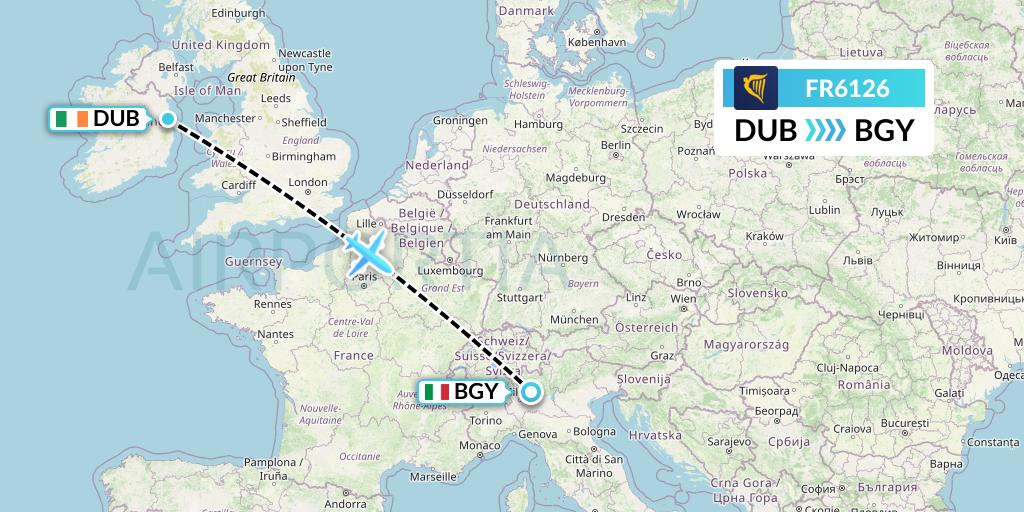 FR6126 Ryanair Flight Map: Dublin to Milan