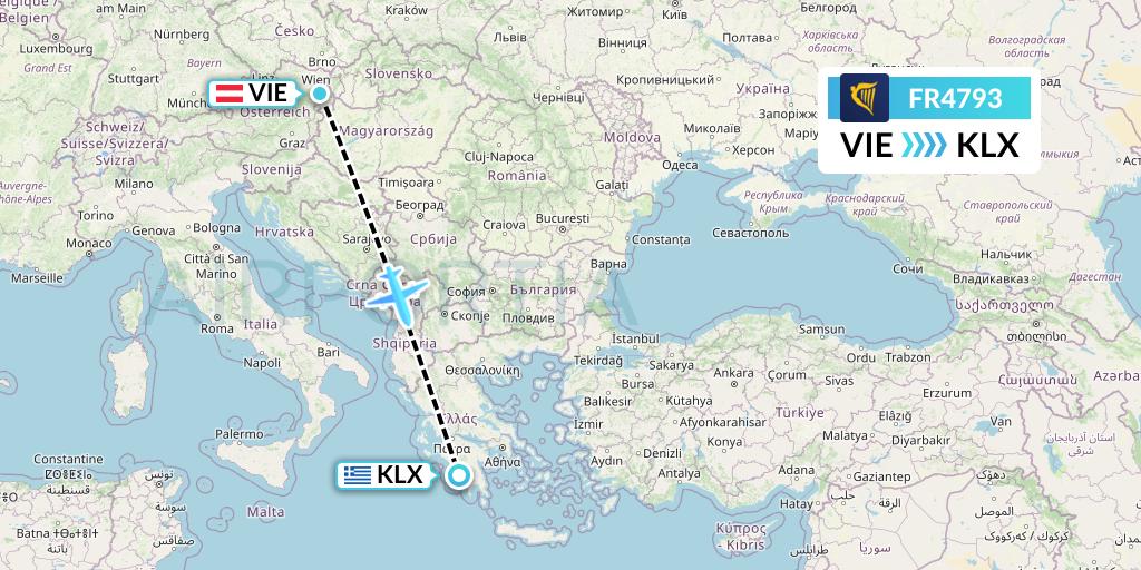 FR4793 Ryanair Flight Map: Vienna to Kalamata