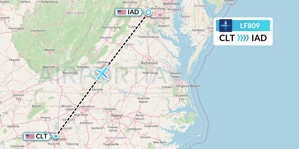 LF809 Corporate Flight Management Flight Map: Charlotte to Washington
