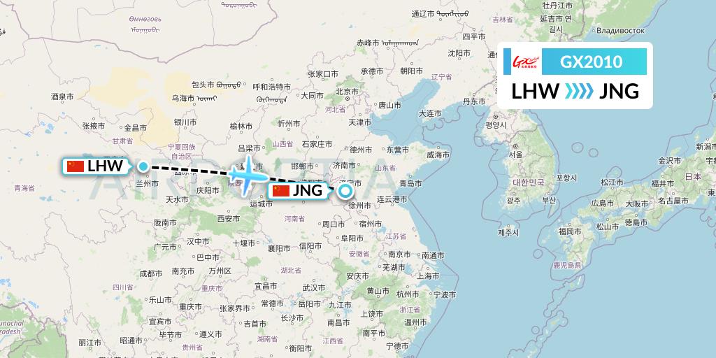 GX2010 GX Airlines Flight Map: Lanzhou to Jining