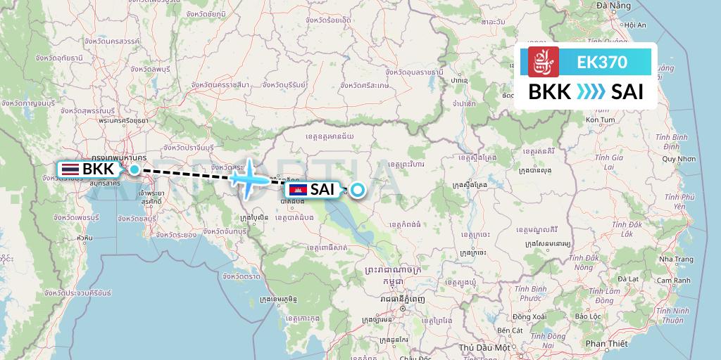 EK370 Emirates Flight Map: Bangkok to Siem Reap