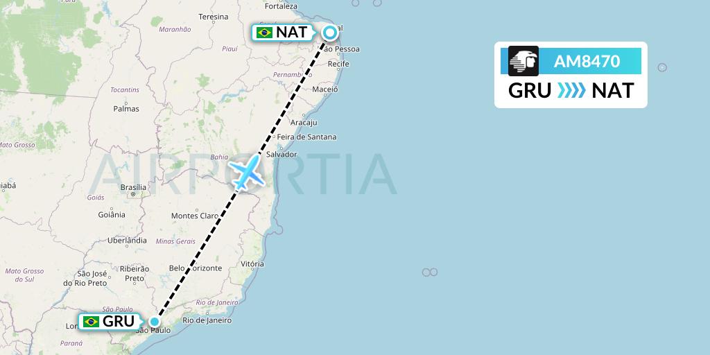 AM8470 Aeromexico Flight Map: Sao Paulo to Natal