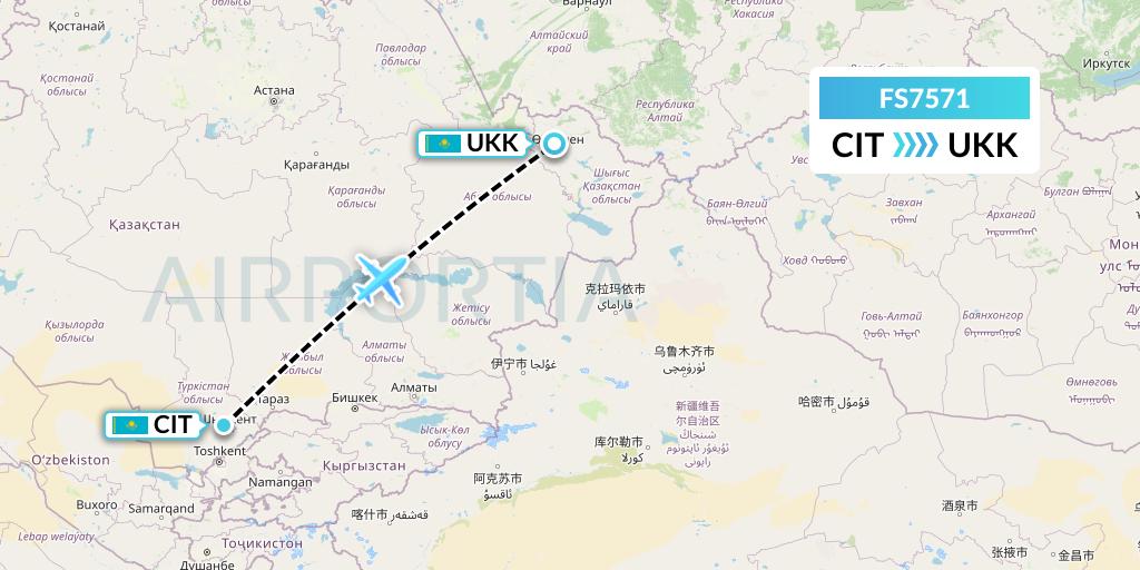 FS7571 Flyr Flight Map: Shymkent to Oskemen