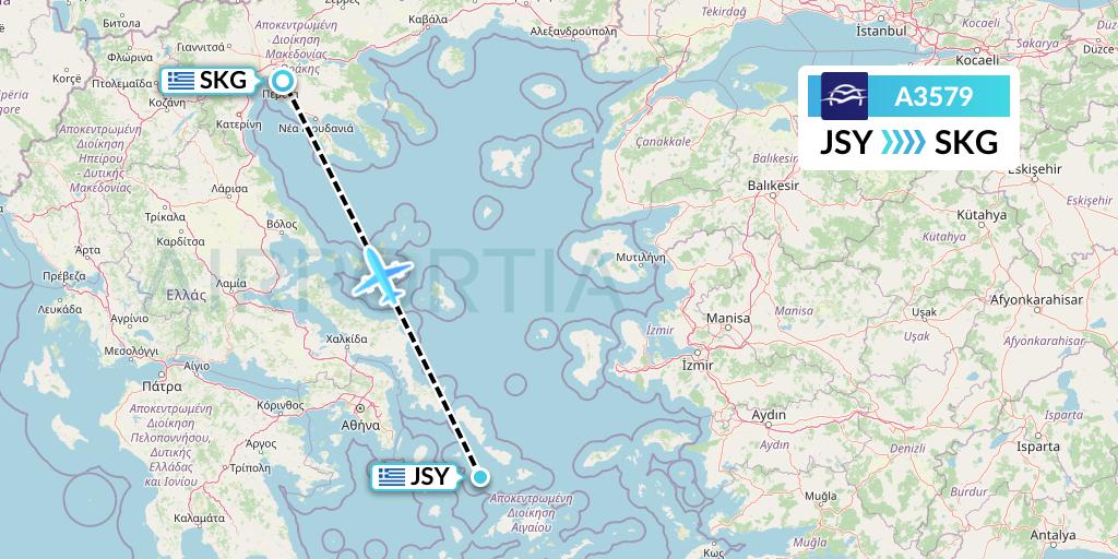A3579 Aegean Airlines Flight Map: Syros Island to Thessaloniki