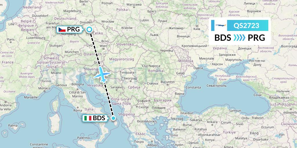 QS2723 Smartwings Flight Map: Brindisi to Prague
