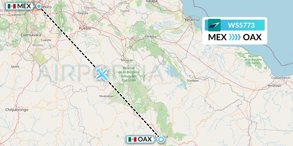 WS5773 WestJet Flight Map: Mexico City to Oaxaca