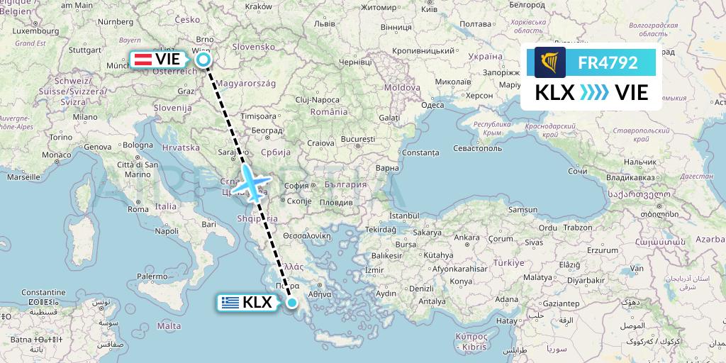 FR4792 Ryanair Flight Map: Kalamata to Vienna