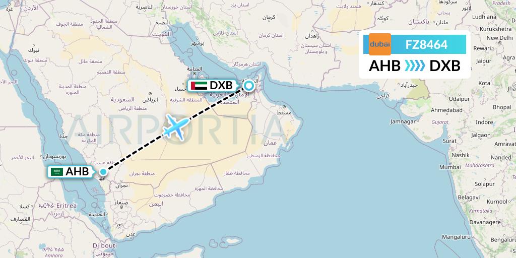 FZ8464 FlyDubai Flight Map: Abha to Dubai