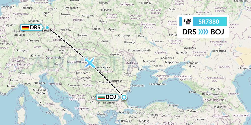 SR7380 SundAir Flight Map: Dresden to Burgas