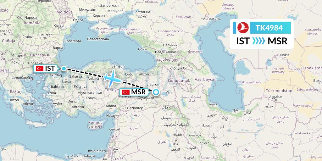 TK4984 Turkish Airlines Flight Map: Istanbul to Mus
