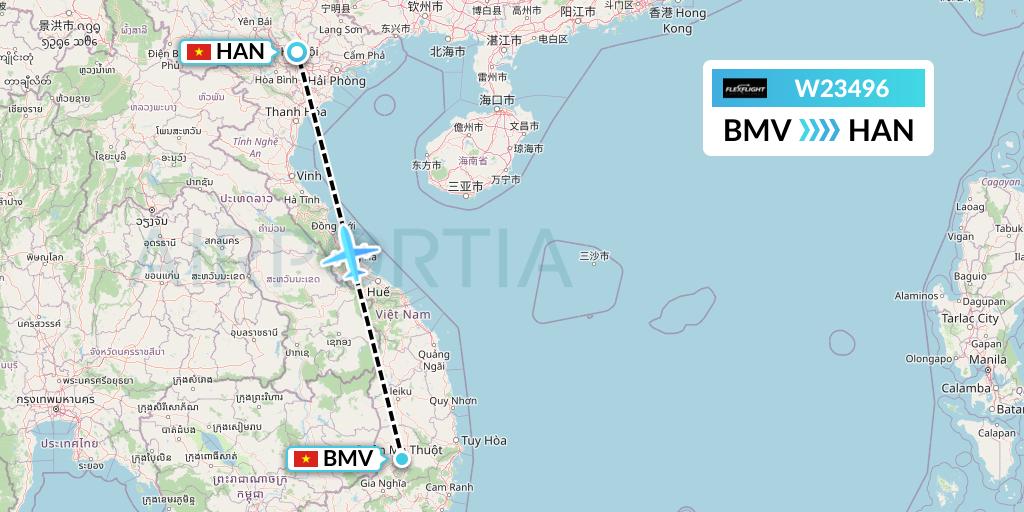 W23496 Flex Flight Flight Map: Buon Ma Thuot to Hanoi