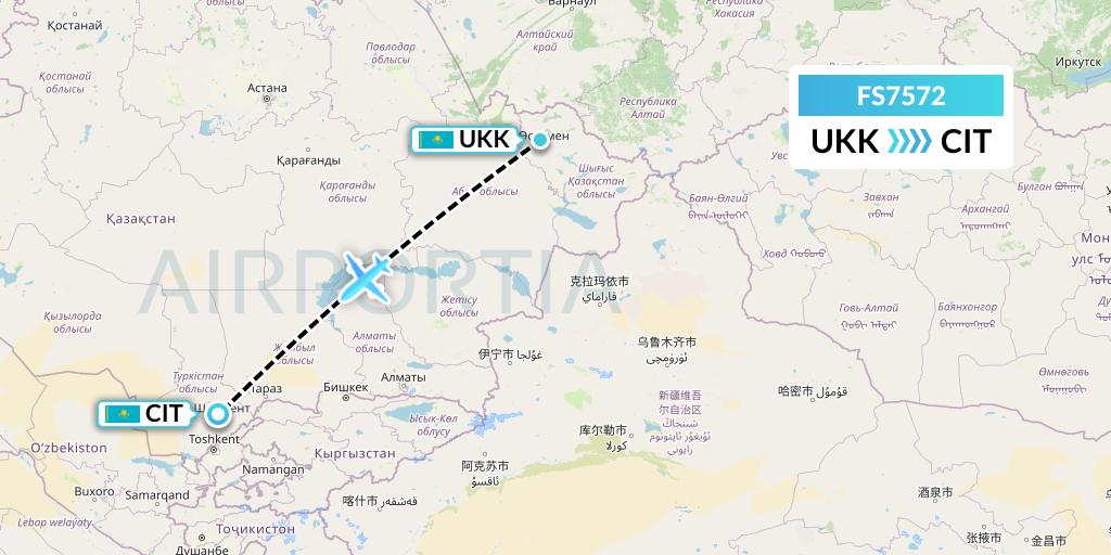 FS7572 Flyr Flight Map: Oskemen to Shymkent