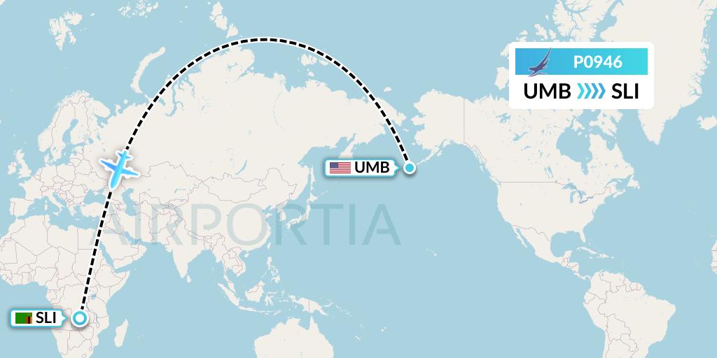 P0946 Proflight Air Services Flight Map: Umnak Island to Solwesi